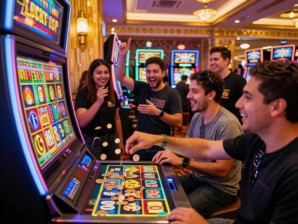 Exciting Lucky 88 slot machine gameplay in a bustling casino atmosphere, capturing the thrill of winning.