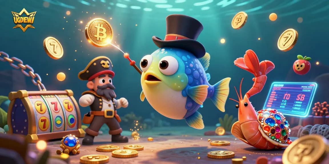 Engage with UGDEWA through an illustrative scene of a bright casino adventure with animated sea creatures.