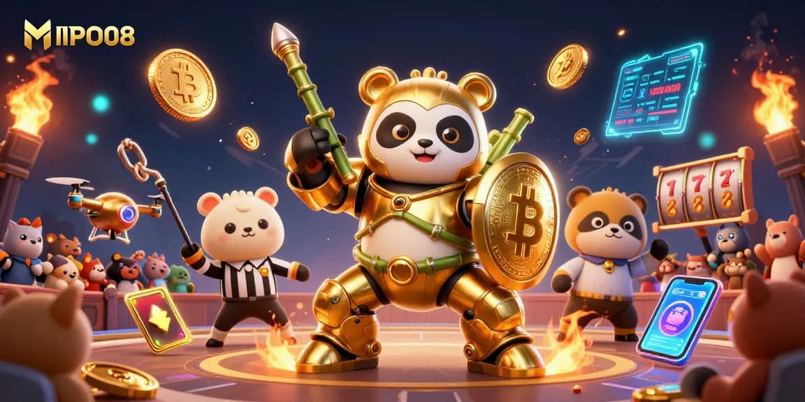 Play and win with MPO08 in this vibrant online casino battle scene