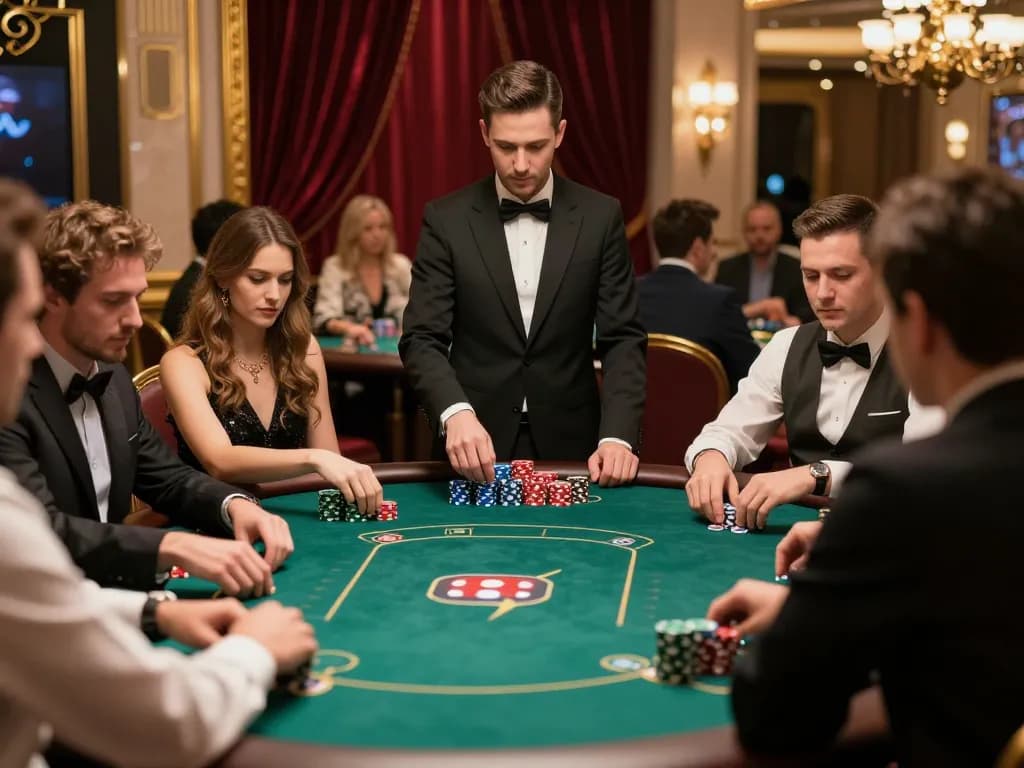 Experience high-stakes poker action at tip88 with players engaged around an elegant table.