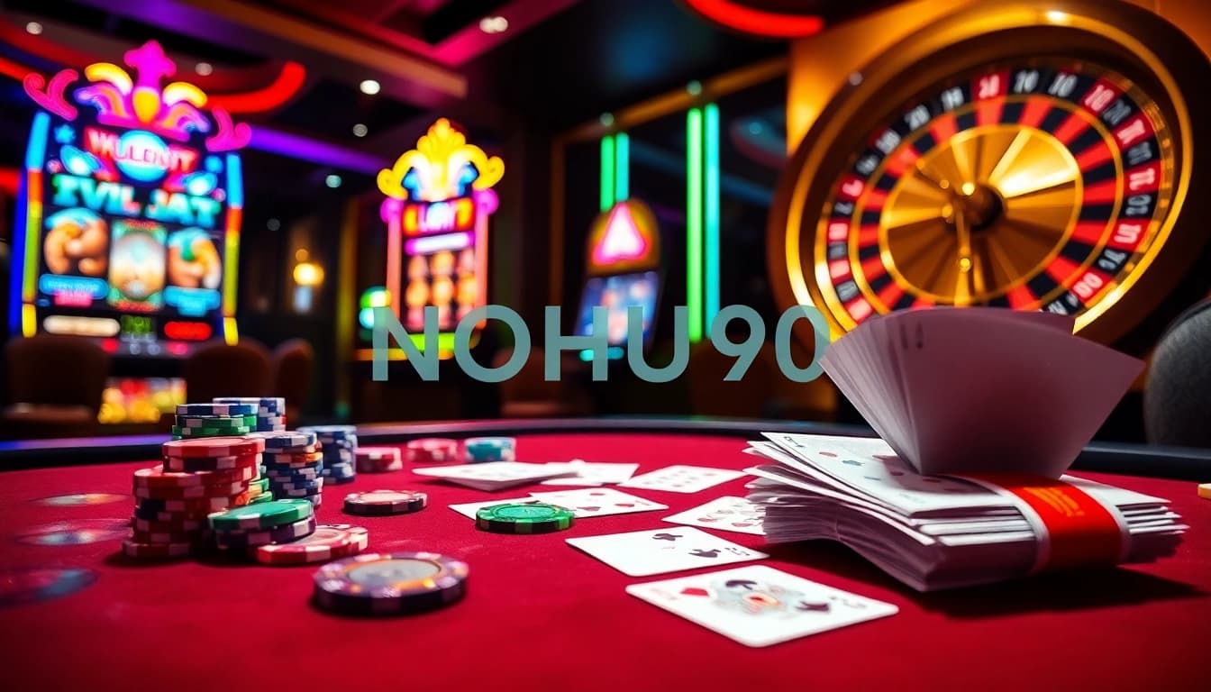 Experience high-stakes gaming at NOHU90 Casino with vibrant tables and exciting slot machines.