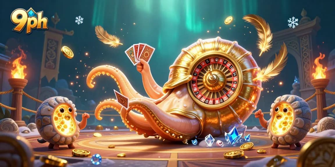 Experience thrilling moments at 9ph with a vivid casino scene of ancient elements and games.