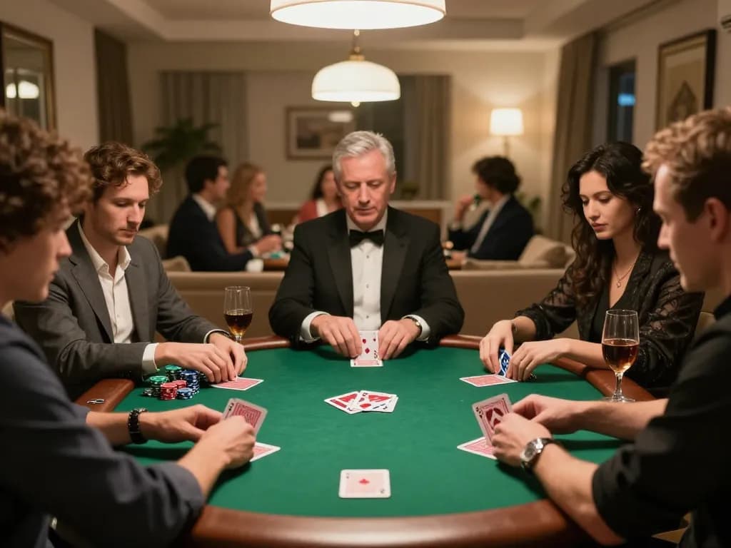 Engaged friends playing poker at home, highlighting strategic moments for antoinelarocque.