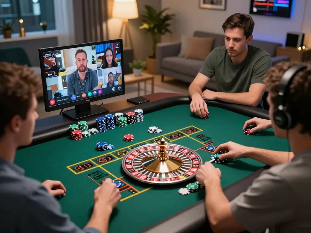 open88 players engaging with live dealer at roulette table in cozy home setting