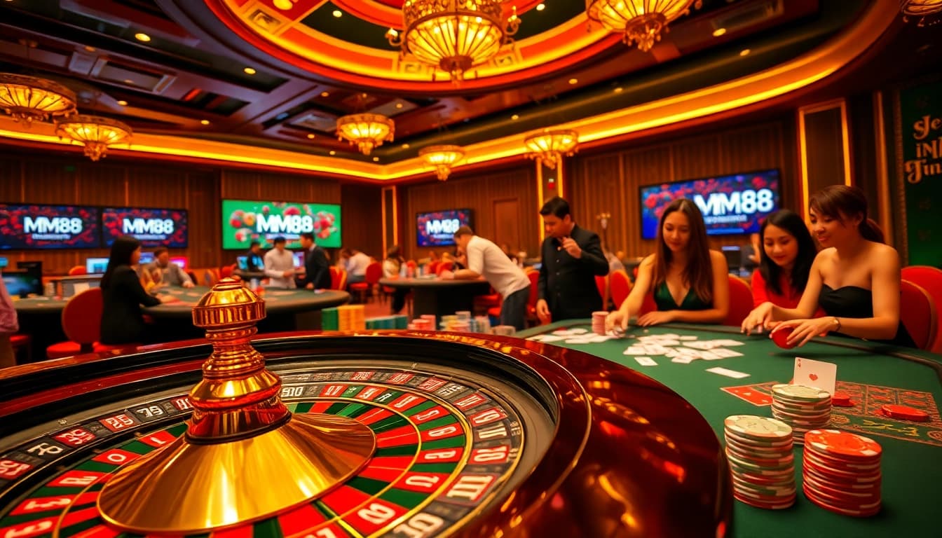 MM88 casino excitement featuring vibrant gaming table with chips and cards