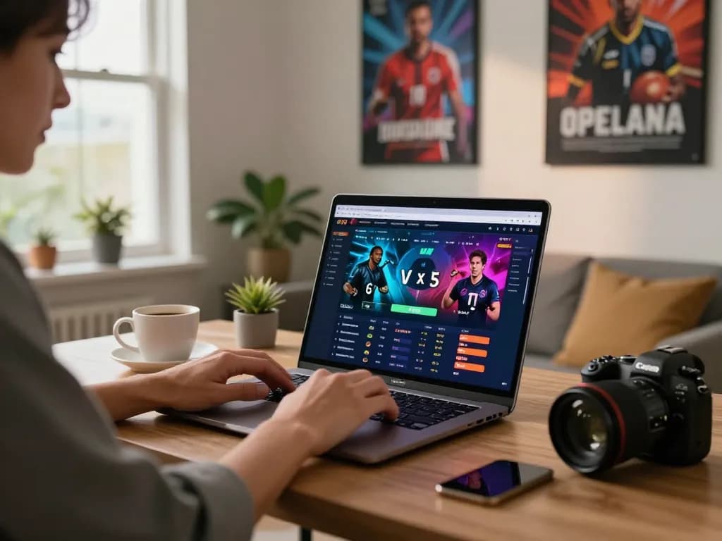 Engaging in live sports betting on a laptop, showcasing kkwin's extensive offerings.
