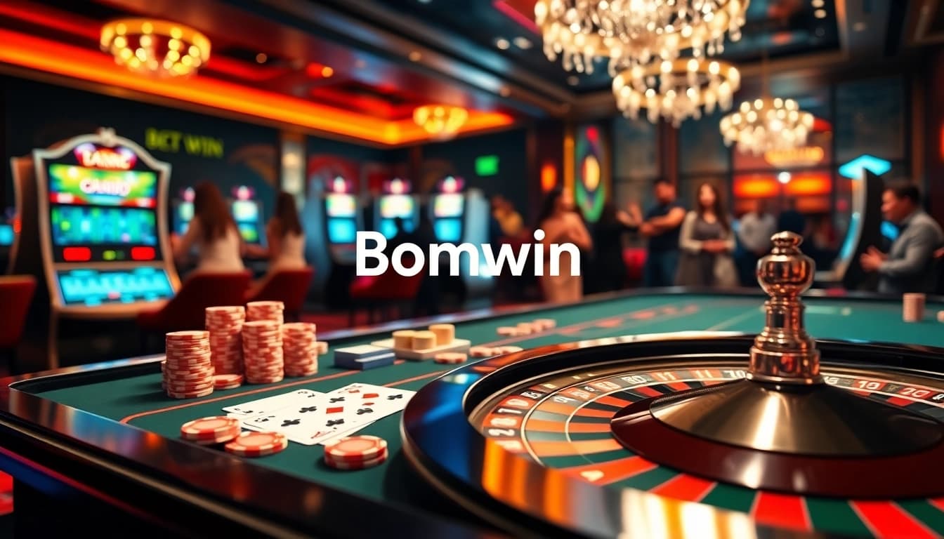 Experience the excitement of Bomwin with vibrant casino tables and engaging gaming interfaces.