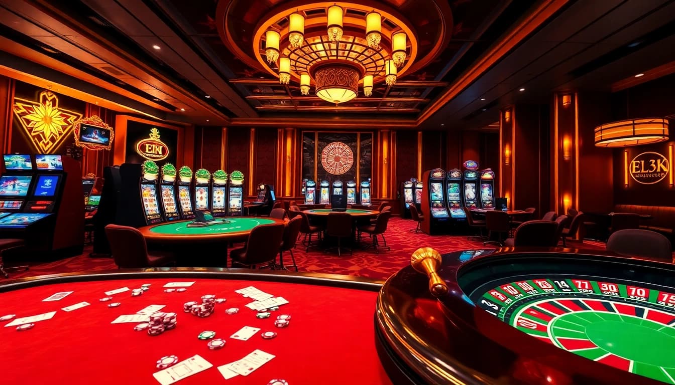 Experience the excitement of online gaming at EK333 with vibrant casino visuals and engaging tables.