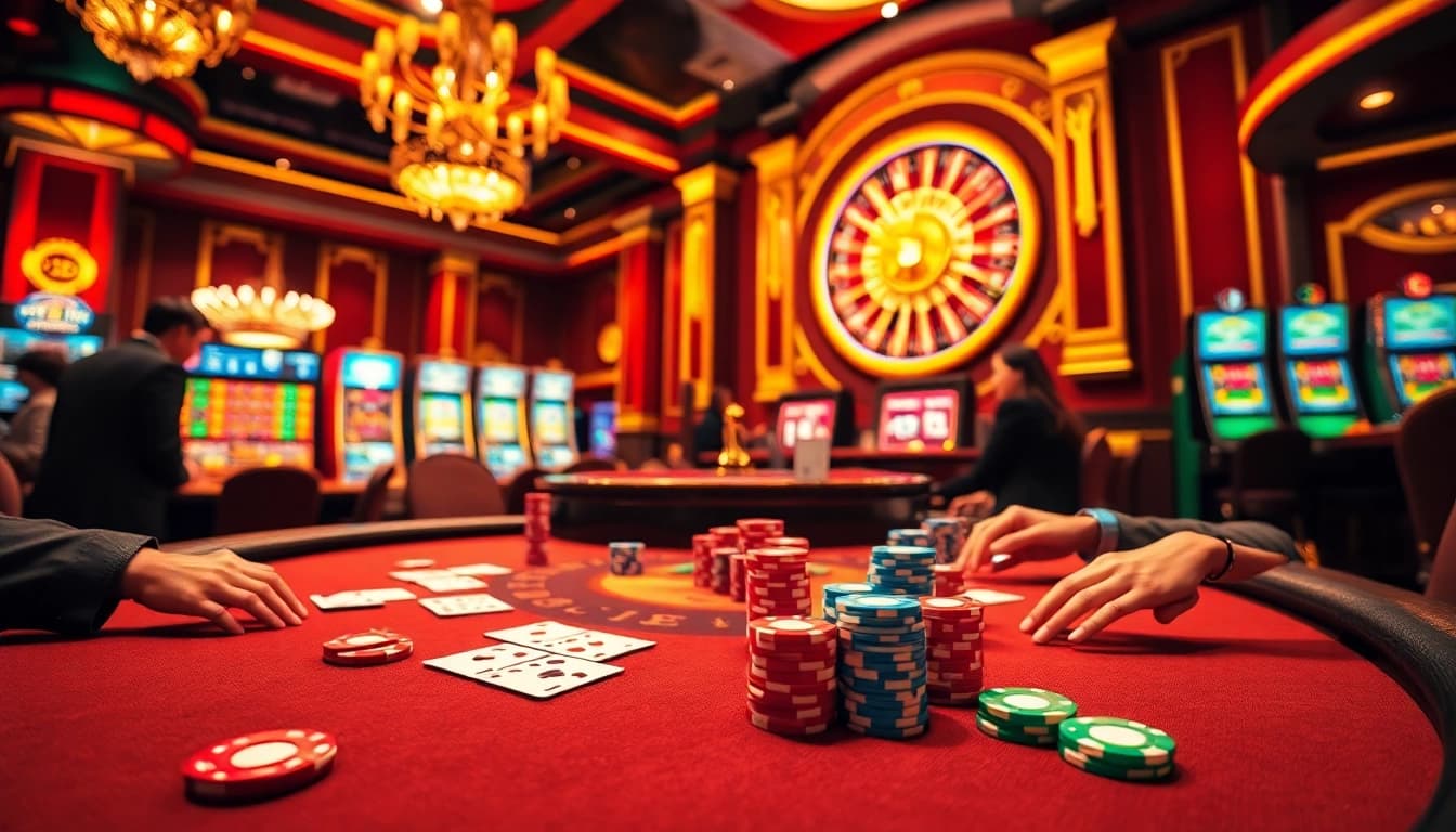 Experience thrilling poker at 23win with vibrant casino lights and engaging gameplay.