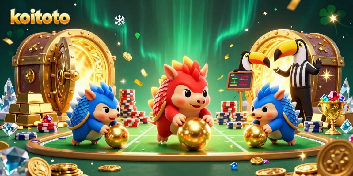 Experience the excitement at koitoto with colorful pangolins rolling poker chips and golden treasures!