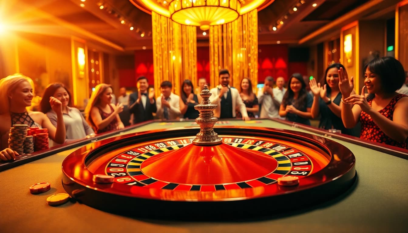 Action-packed scene of uu娱乐 at a roulette table, showcasing excitement and casino atmosphere.
