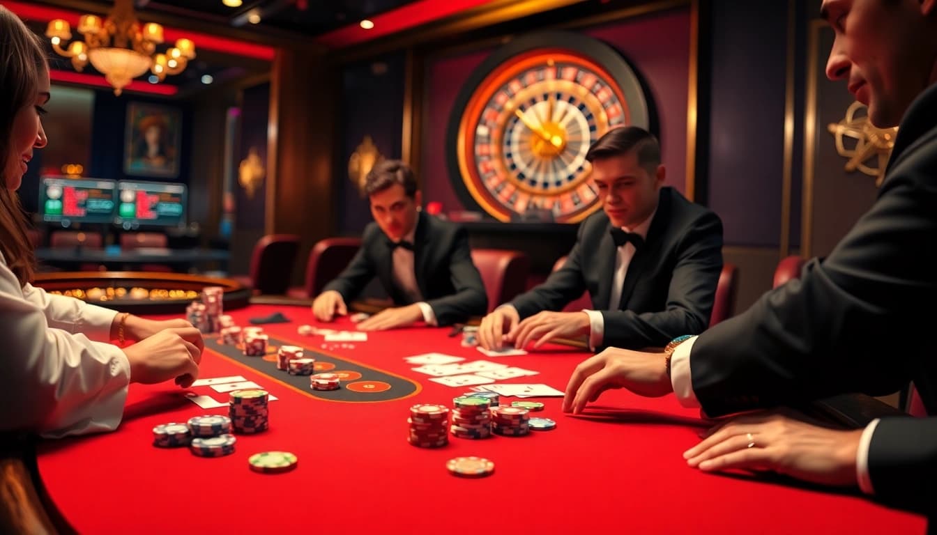 Exciting poker game scene reflecting the dynamic 8day gambling environment with vibrant chips and cards.