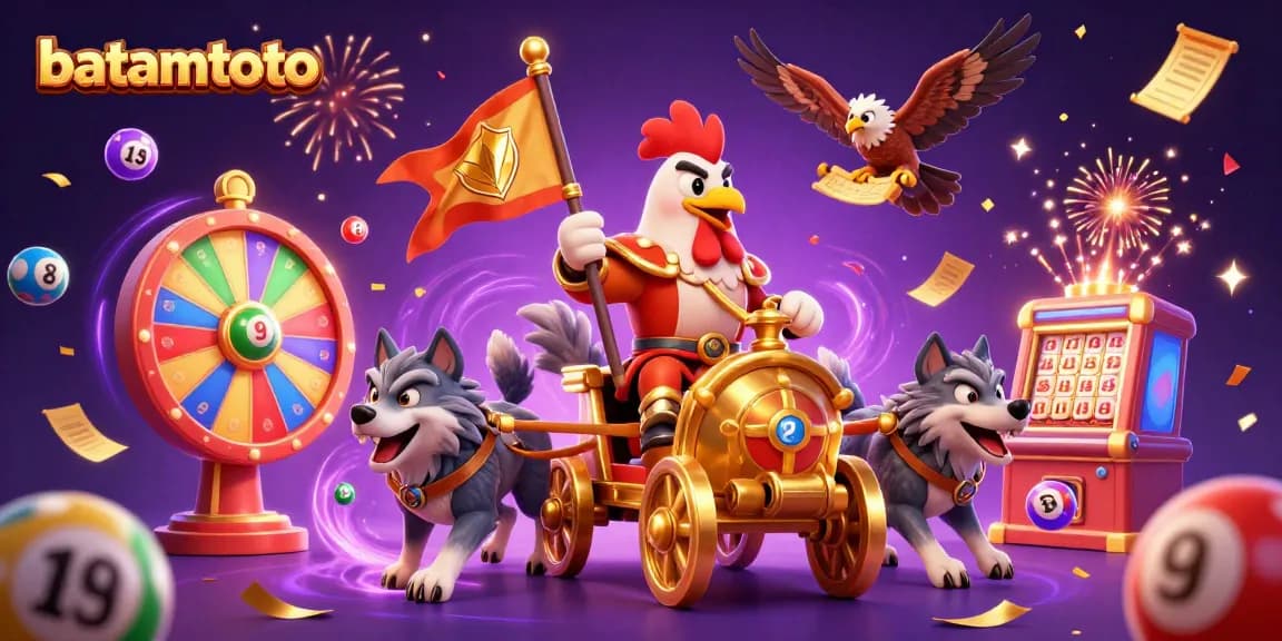 Engage with batamtoto's thrilling gaming scene featuring a victory-themed illustration.