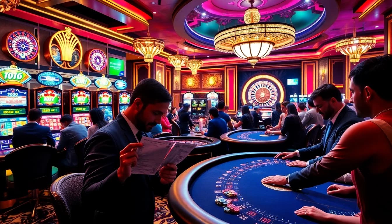 Action-packed casino scene featuring gamblers enjoying hb88 games and betting strategies.