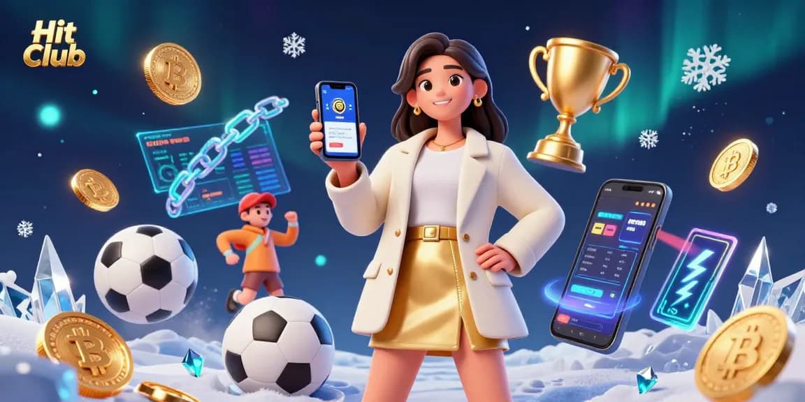 Experience thrilling betting with Hit Club in a vibrant 3D casino setting, showcasing sports and crypto elements.