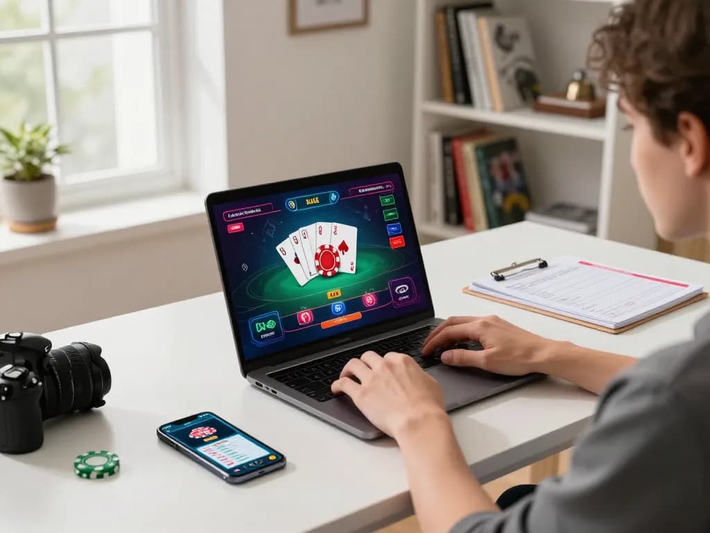 Player enjoying online poker at home using the XX88 app with a stylish gaming setup