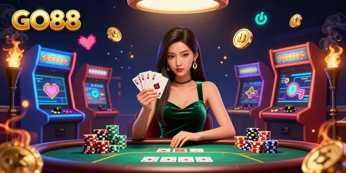 Engage with GO88 at a stunning poker table, showcasing strategic gameplay and vibrant casino themes.