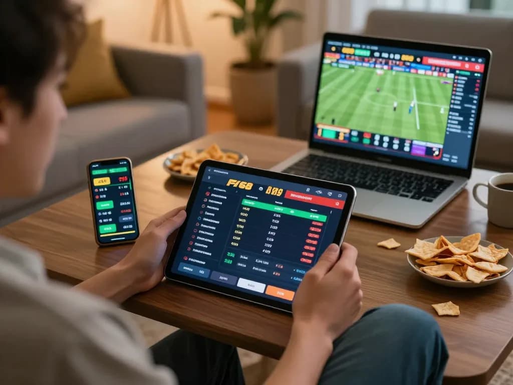 Betting on f168 site while enjoying sports from home with cozy atmosphere and clear tablet screen