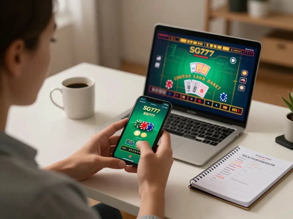 Person enjoying the SG777 mobile app while engaging in strategic online blackjack gameplay.