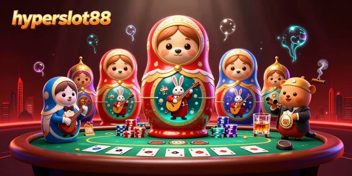 Engage with hyperslot88 in a vibrant casino scene rich in poker action and playful characters.