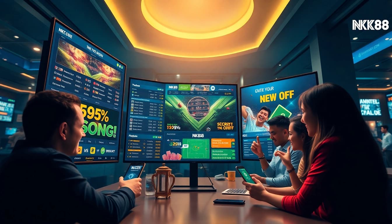 Engaging visual representation of NK88 online betting platform with dynamic interface and users.