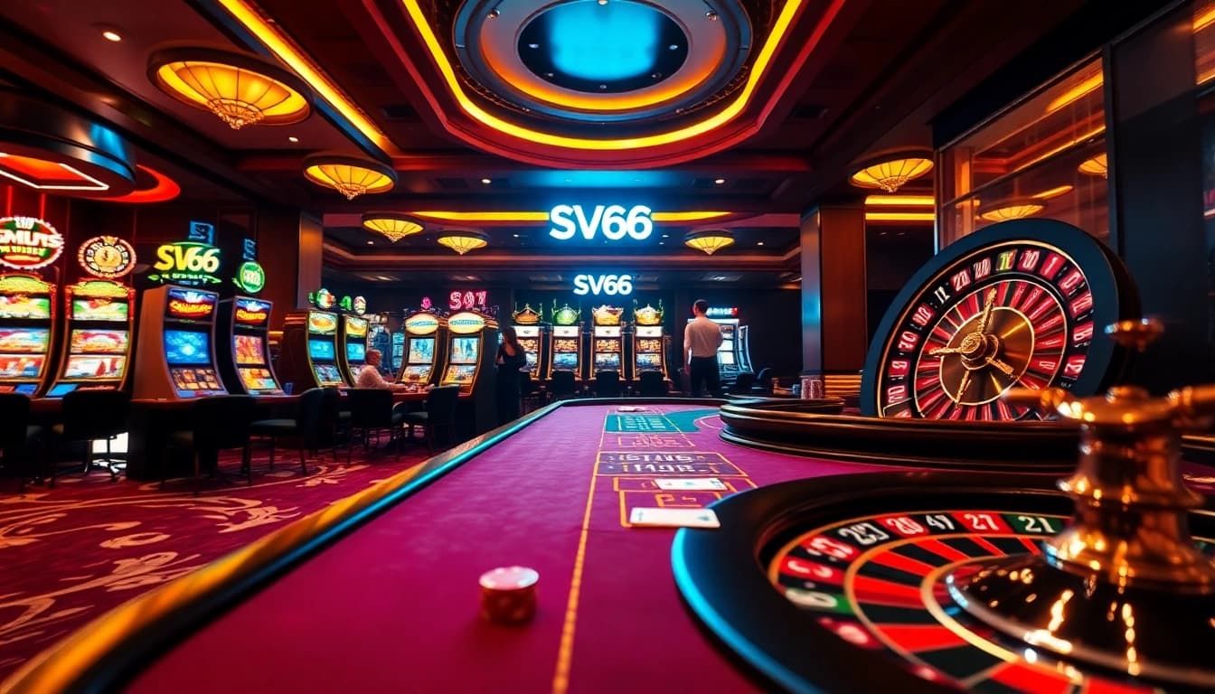 Experience the thrill of SV66 at a vibrant casino with poker tables and slot machines.