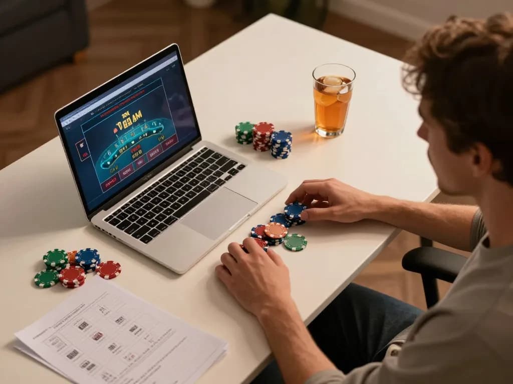 Engaging with live dealer games on a laptop while managing bankroll at 78win casino.