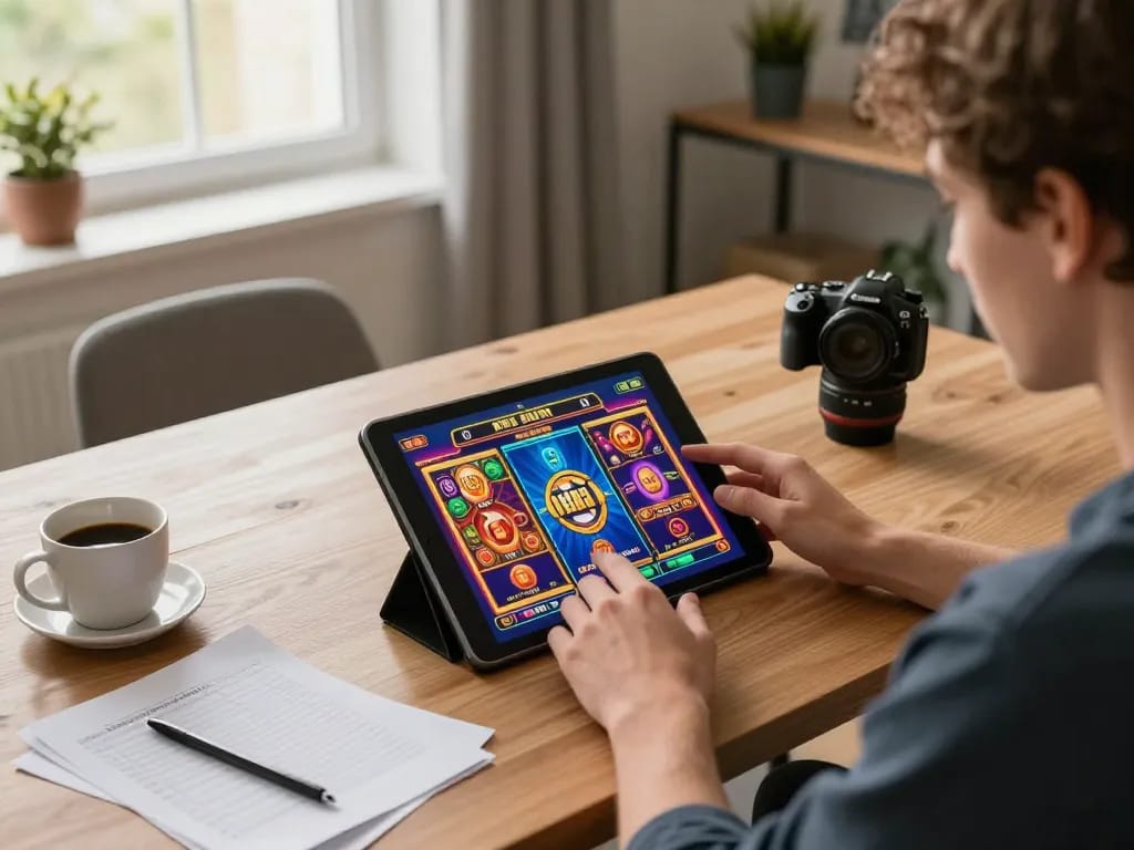 Experience thrilling online pokies Australia from home during an intense gaming session on a tablet.