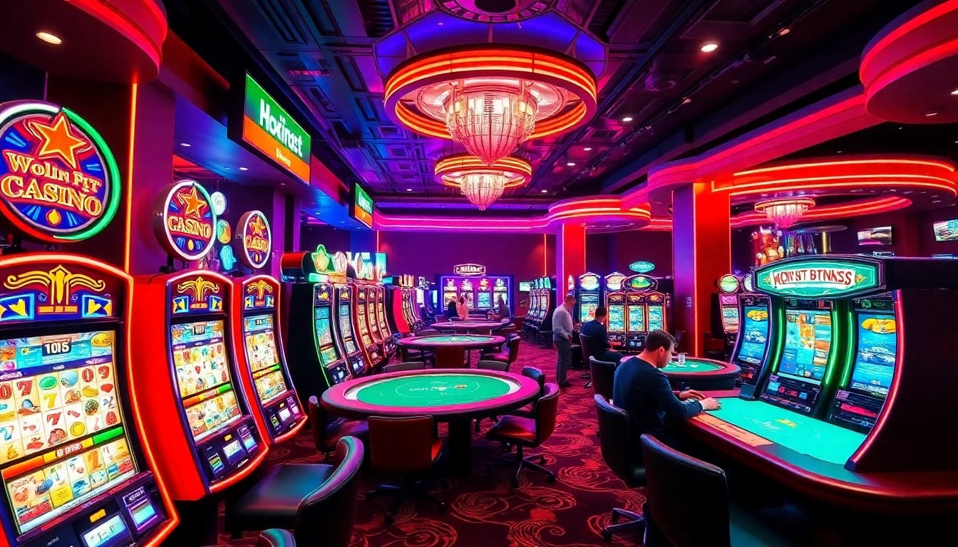 Katsu5 Resmi menghadirkan suasana kasino yang menarik, dilengkapi dengan mesin jackpot dan meja poker.