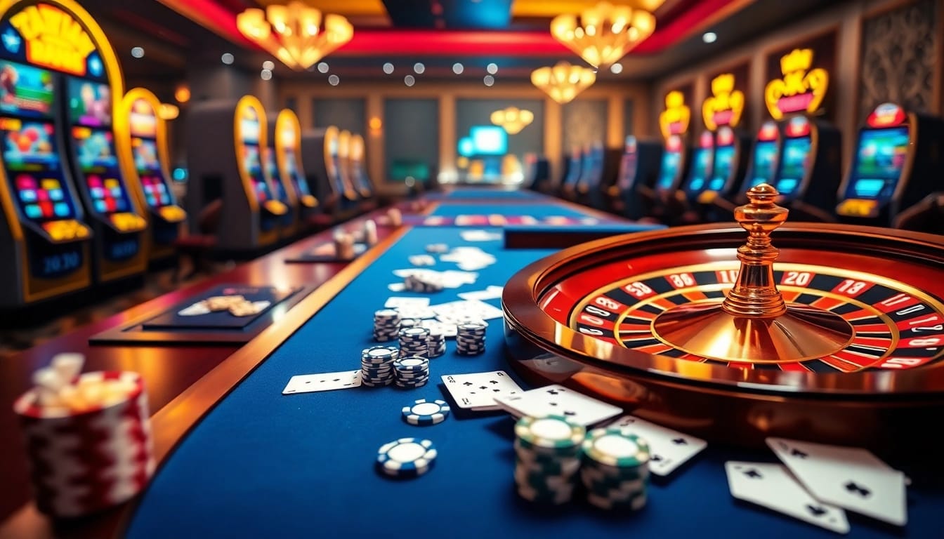Taya 365 casino action with vibrant slot machines and elegant poker tables.