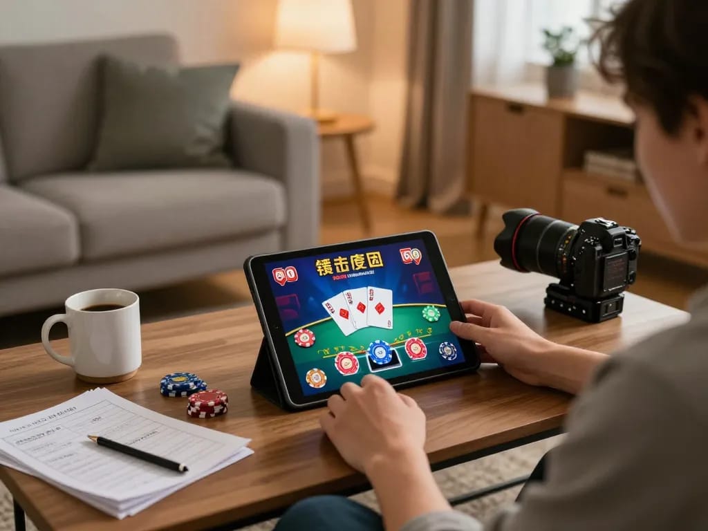 Player engaging in exciting gameplay on Sunwin casino app at home, showcasing strategic planning.