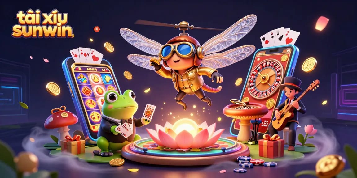 Engage in tài xỉu sunwin with vibrant casino elements and cartoon characters bringing the game to life.