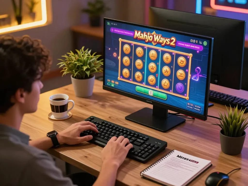 situs slot mahjong gameplay on screen during an engaging online casino session at home