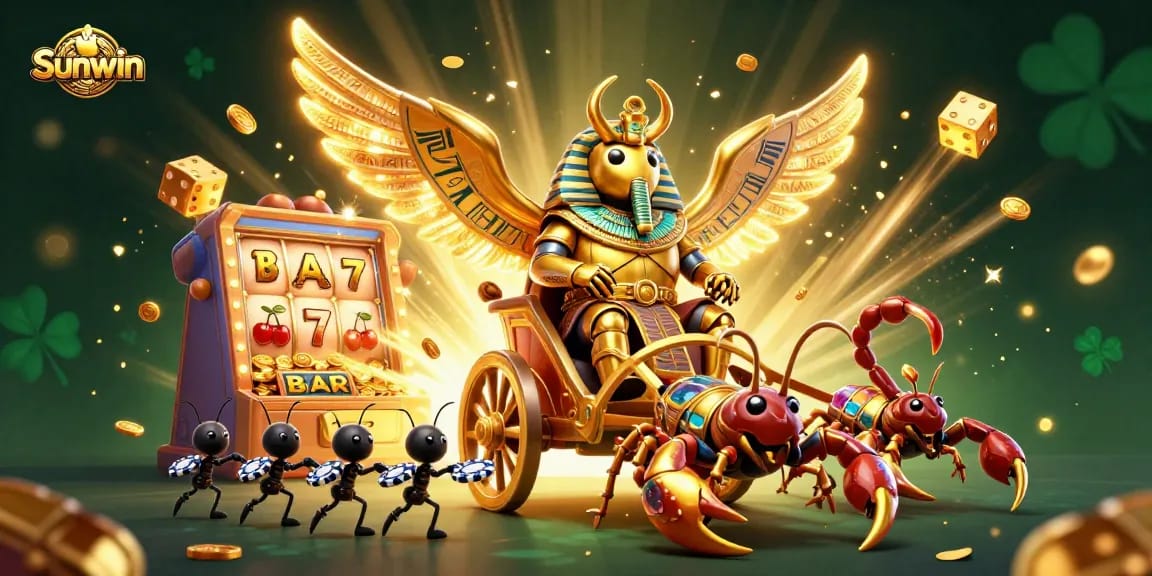 Experience thrilling winnings at Sunwin with a vibrant, action-packed casino scene featuring captivating characters and games.