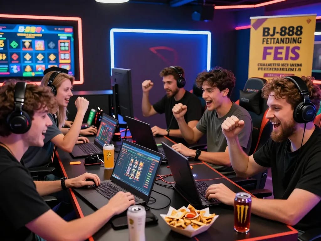 Friends enjoying an exciting BJ888 gaming session together with a lively atmosphere.