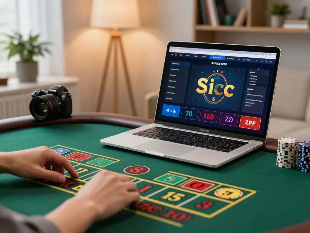 Sicbo game interface displayed on laptop as players place bets, showcasing a vibrant home gaming atmosphere