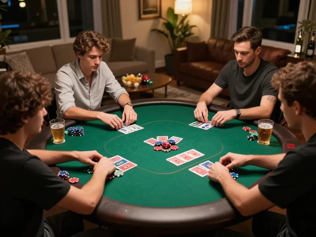 Players enjoy an exciting poker game at home with 789P focusing on strategic gameplay and social interaction.