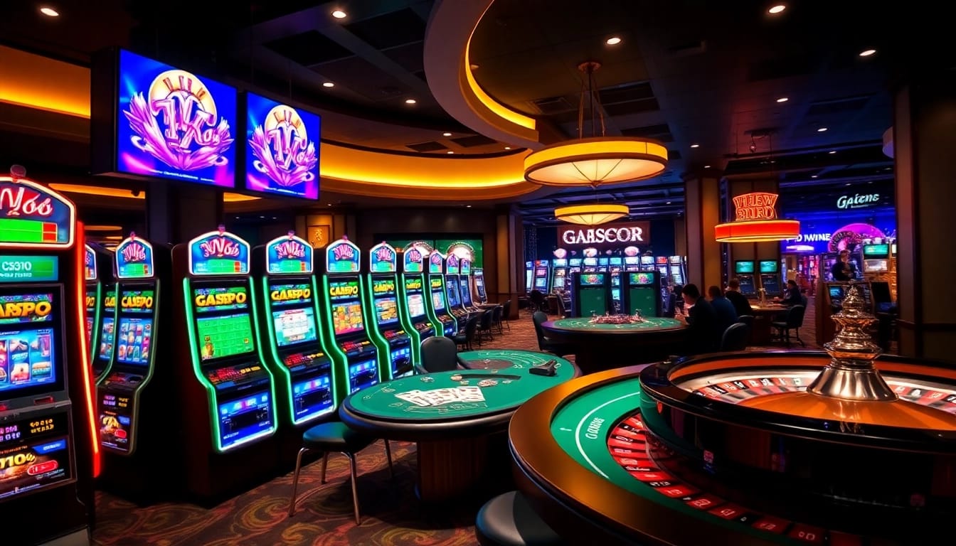 Experience vibrant slot gacor machines showcasing big wins in a luxurious casino setting.
