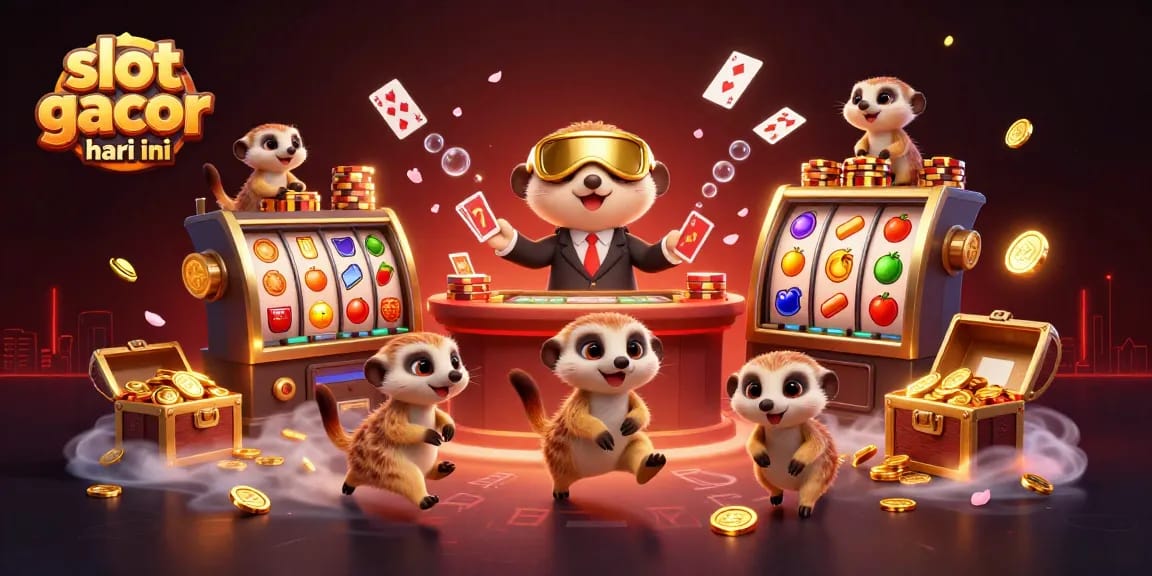 Experience the excitement of slot gacor hari ini with lively meerkats running a casino and spinning the reels for big wins!