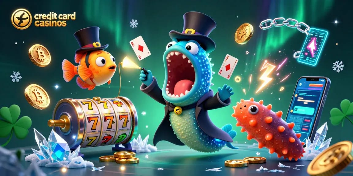 Engage in thrilling gameplay at credit card casinos showcasing a magician eel performing card tricks.