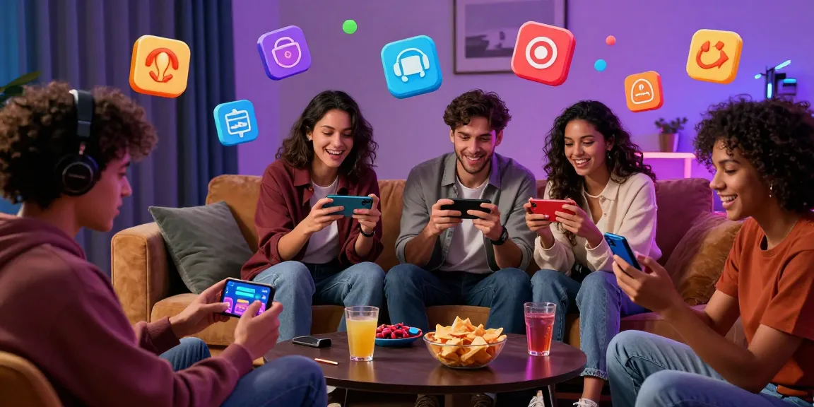 Engaging friends enjoying free casino games from https://apkbetgames.com.pk/ in a vibrant living room atmosphere.