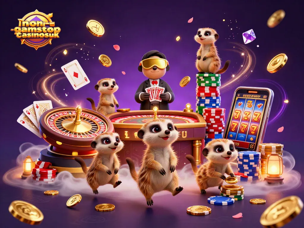 Experience excitement at non-gamstop-casinosuk with a lively meerkat casino scene filled with games and action.