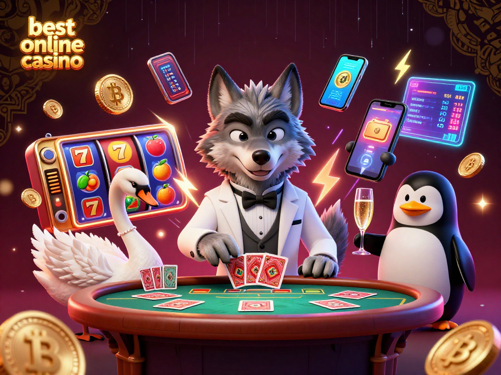Experience the thrill of the best online casino with vibrant slot reels and charming characters.