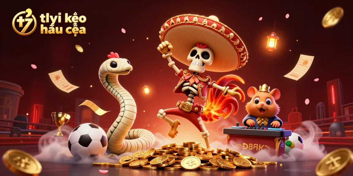 Tỷ lệ kèo nhà cái showcased in an engaging 3D scene with vibrant gambling characters and dynamic sports betting elements.