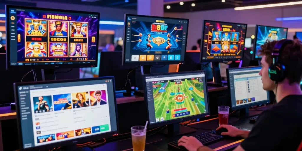 A80 online gaming platform showcasing a player enjoying diverse games in a modern environment.