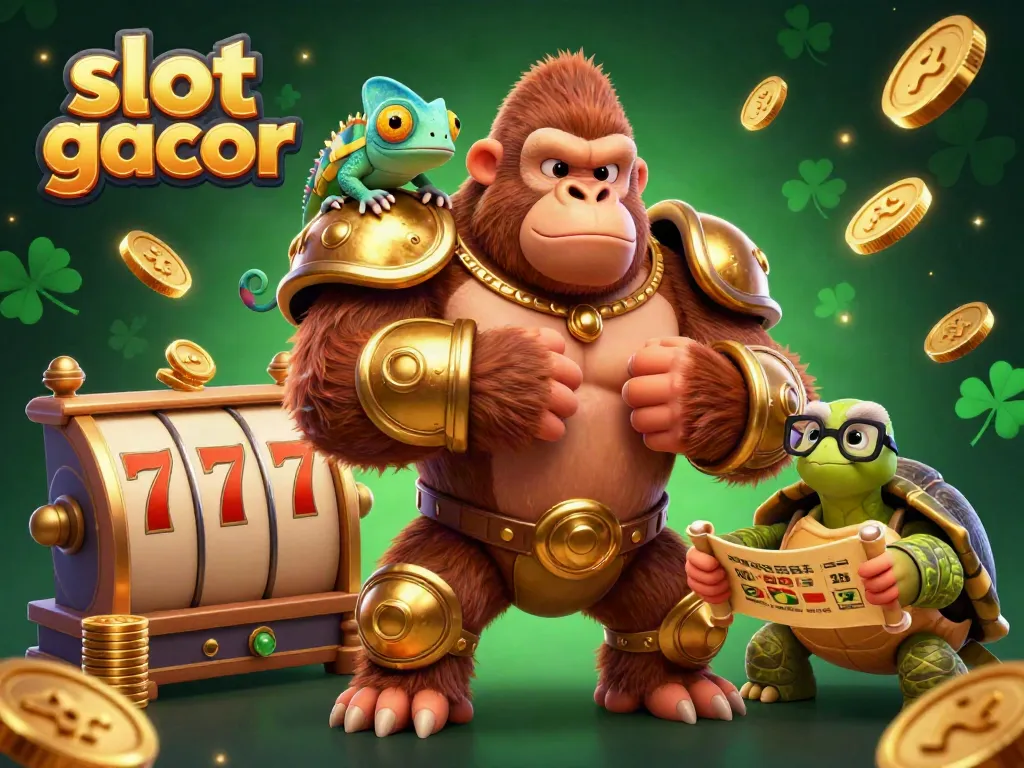 Engage with slot gacor through this vibrant 3D illustration showcasing exciting slot elements and dynamic characters.