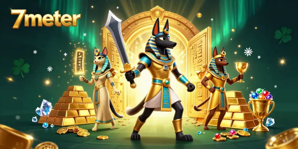Place bets and win big with 7meter in an exciting gambling scene filled with treasures.