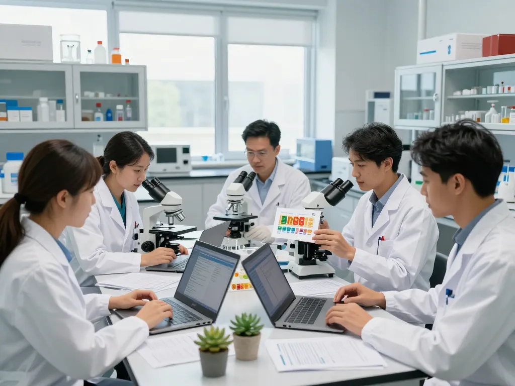 Scientists developing innovative mb66 film for HIV prevention in a bright lab.
