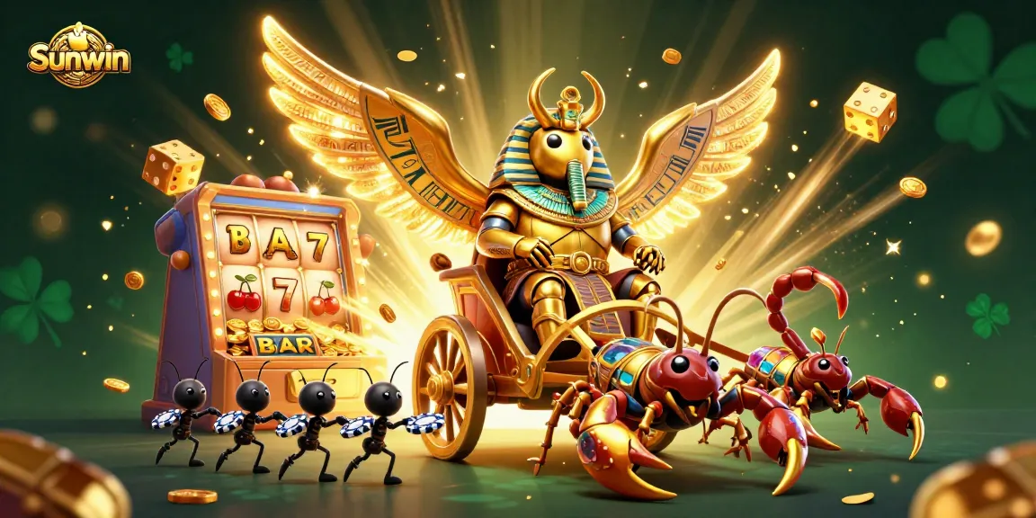 Experience thrilling winnings at Sunwin with a vibrant, action-packed casino scene featuring captivating characters and games.