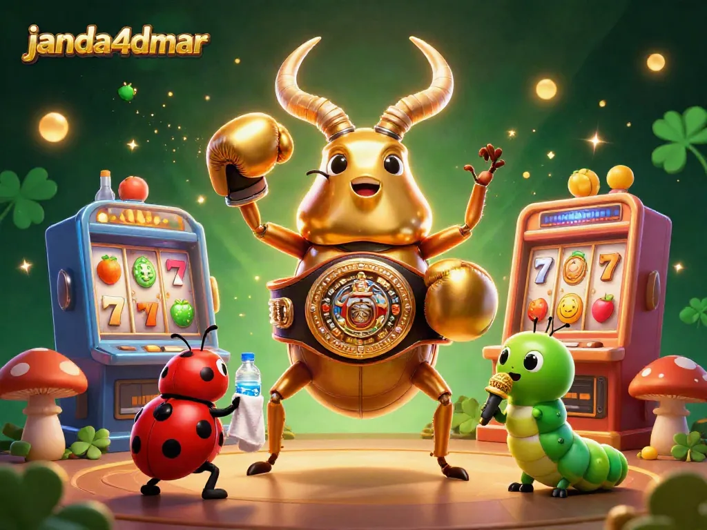 Kumbang tanduk emas raksasa dan capung dalam pertarungan slot di janda4dmar untuk pengalaman kasino yang menyenangkan.